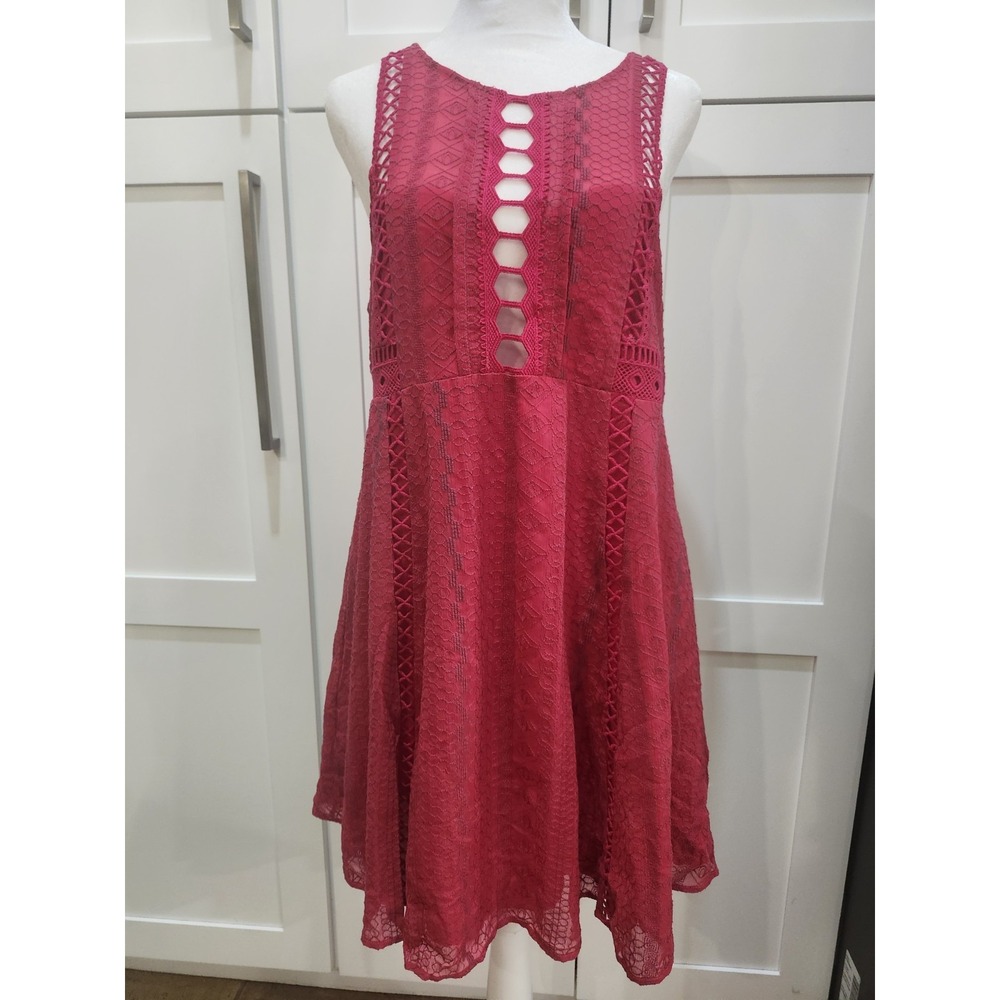 Free People Wherever You Go A-Line Mini Dress Embroidered Red Pink Pockets 12
